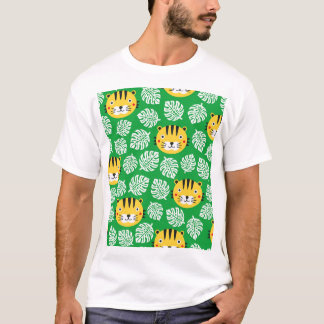 Tropical Leaves Tiger Kid Pattern T-Shirt
