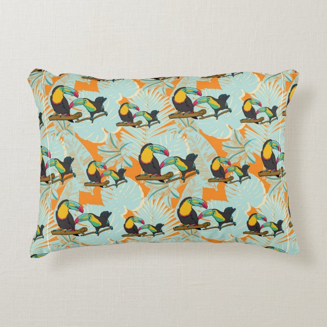 Tropical leaves toucan seamless Pattern Decorative Cushion (Front)