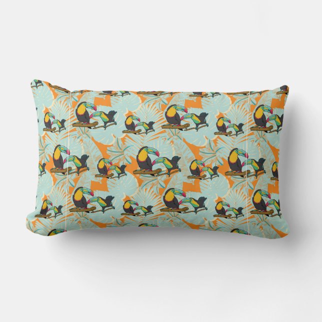 Tropical leaves toucan seamless Pattern Lumbar Cushion (Front)