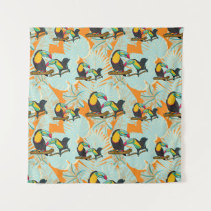 Tropical leaves toucan seamless Pattern Tapestry