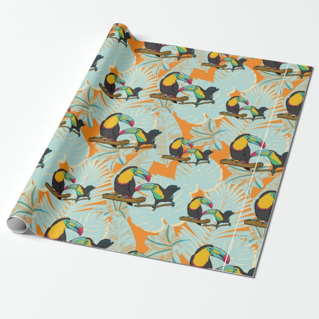 Tropical leaves toucan seamless Pattern Wrapping Paper (Unrolled)