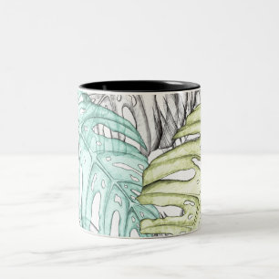 Tropical Leaves Two-Tone Coffee Mug