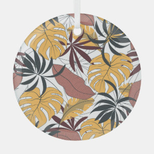 Tropical leaves: vibrant seamless background. glass tree decoration