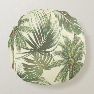 Tropical Leaves Vintage Palms Wallpaper Round Cushion