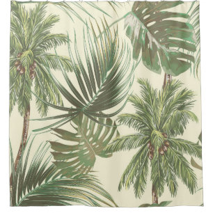 Tropical Leaves Vintage Palms Wallpaper Shower Curtain