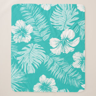 Tropical Leaves: Vintage Plant Pattern Sherpa Blanket