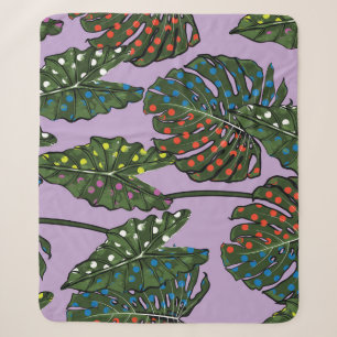 Tropical leaves: vintage polka dot. sherpa blanket