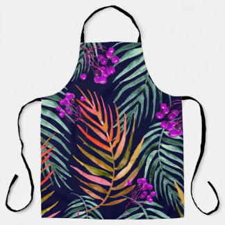 Tropical leaves. Watercolor leaves of a tree, palm Apron
