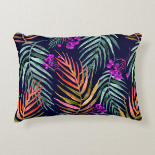 Tropical leaves. Watercolor leaves of a tree, palm Decorative Cushion