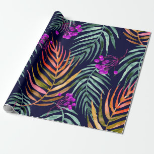 Tropical leaves. Watercolor leaves of a tree, palm Wrapping Paper
