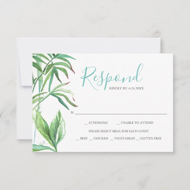 Tropical Leaves Watercolor Reply RSVP (Front)