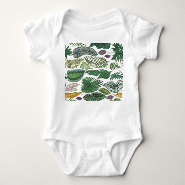 Tropical leaves: watercolor seamless background baby bodysuit (Front)