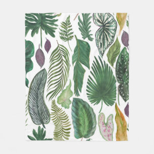 Tropical leaves: watercolor seamless background fleece blanket
