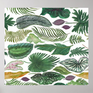 Tropical leaves: watercolor seamless background poster