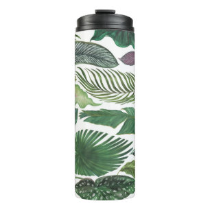 Tropical leaves: watercolor seamless background thermal tumbler