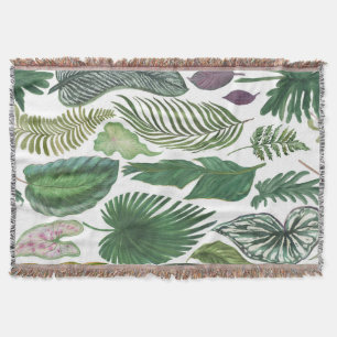 Tropical leaves: watercolor seamless background throw blanket