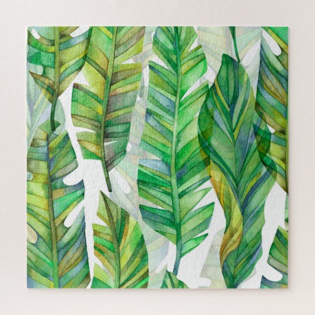 Tropical Leaves: Watercolor Seamless Pattern Jigsaw Puzzle (Vertical)