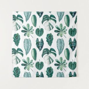 Tropical leaves watercolor seamless pattern with m tapestry