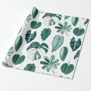 Tropical leaves watercolor seamless pattern with m wrapping paper