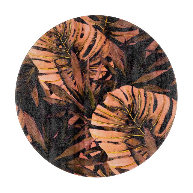 Tropical leaves watercolor, seamless swimwear desi cutting board (Front)