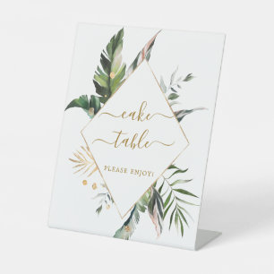 Tropical Leaves Wedding Cake Table Pedestal Sign