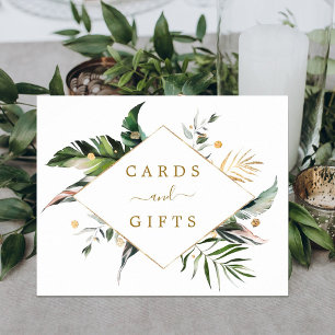 Tropical Leaves Wedding Cards & Gifts Sign