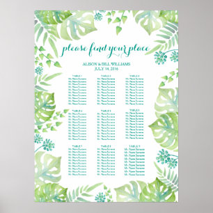 Tropical leaves wedding dinner seating chart