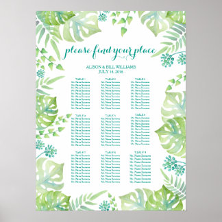 Tropical leaves wedding dinner seating chart