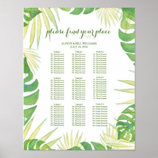 Tropical leaves wedding dinner seating chart