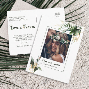 Tropical Leaves Wedding Photo Thank You Postcard