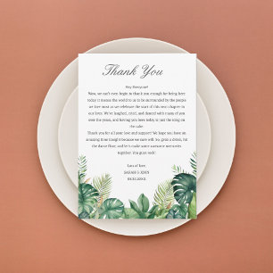 Tropical Leaves  Wedding Reception Tables Thank You Card