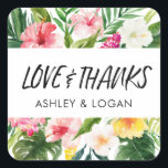 Tropical Leaves Wedding Thank You Square Sticker<br><div class="desc">Tropical Leaves Wedding Thank You Square Sticker</div>