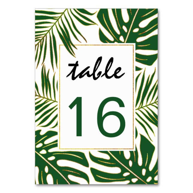Tropical leaves wedding wedding table number card (Front)