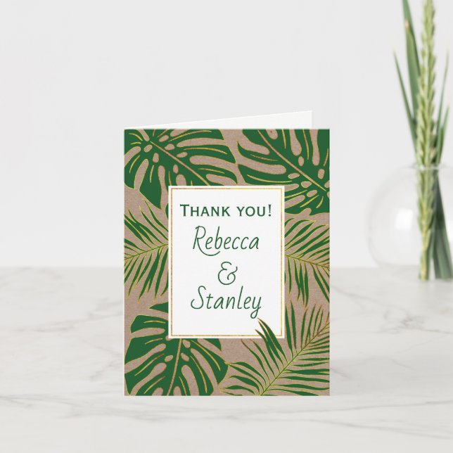 Tropical leaves wedding wedding Thank You Card (Front)
