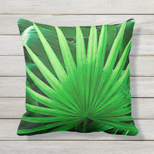 Tropical Leaves, Windmill Palm, Dark Green Cushion