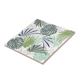 Tropical leaves with palms ceramic tile