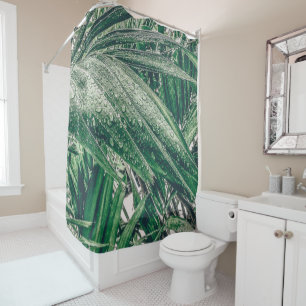 Tropical Leaves with Raindrops Shower Curtain