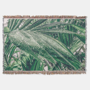 Tropical Leaves with Raindrops Throw Blanket