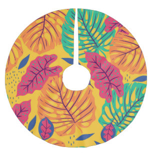 Tropical leaves: yellow background vintage graphic brushed polyester tree skirt