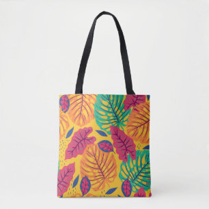Tropical leaves: yellow background vintage graphic tote bag