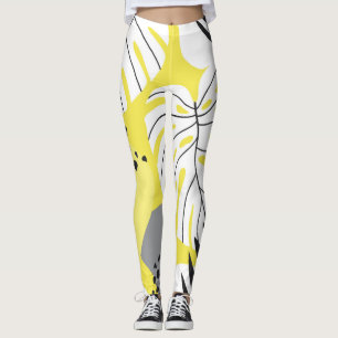 Tropical leaves, yellow vintage illustration. leggings