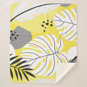 Tropical leaves, yellow vintage illustration. sherpa blanket