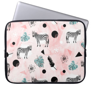 Tropical Leaves Zebras Tie-Dye Pattern Laptop Sleeve