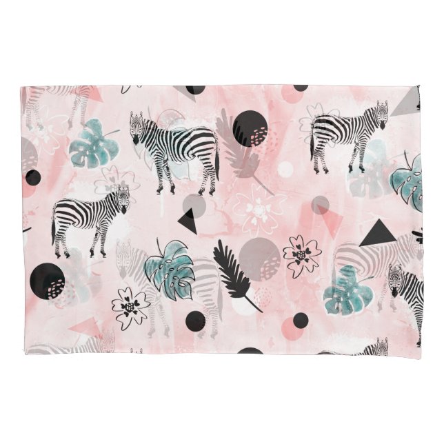 Tropical Leaves Zebras Tie-Dye Pattern Pillowcase (Front)