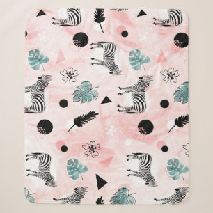 Tropical Leaves Zebras Tie-Dye Pattern Sherpa Blanket