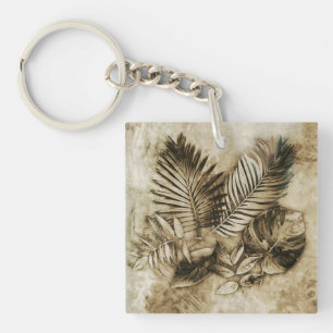Tropical Leaveson Textured Background Vintage Feel Key Ring