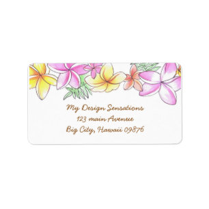 Tropical Lei address label, Plumeria flowers Label
