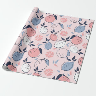 Tropical Lemon Blush pink dusty blue and navy Wrapping Paper