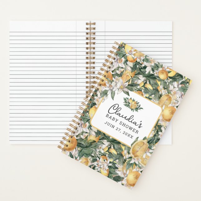 Tropical Lemon Citrus Baby Shower Watercolor Notebook (Inside)