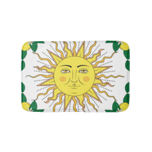 Tropical Lemon Fruits, Sun Face. Bath Mat